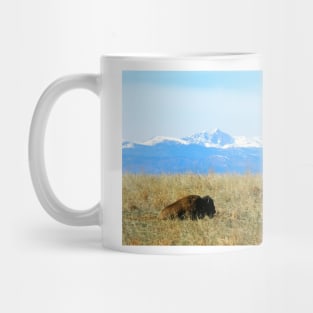 Lone Buffalo watching the Rocky Mountains Mug